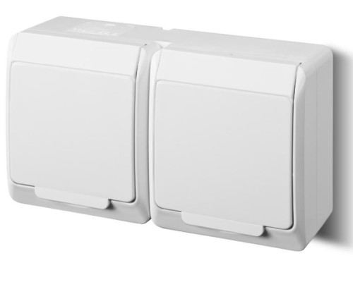 HERMES - Розетка 2x2P+E, 16A/250V, с крышкой, IP44, белый