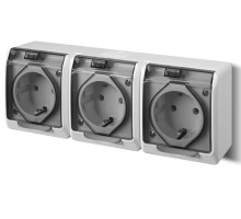 HERMES - Розетка 3x2P+E, 16A/250V, с прозрачной крышкой, IP44, белый