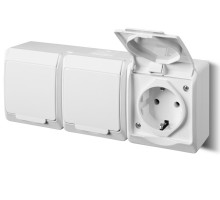 HERMES - Розетка 3x2P+E, 16A/250V, с крышкой, IP44, белый