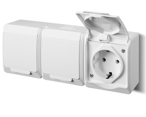 HERMES - Розетка 3x2P+E, 16A/250V, с крышкой, IP44, белый