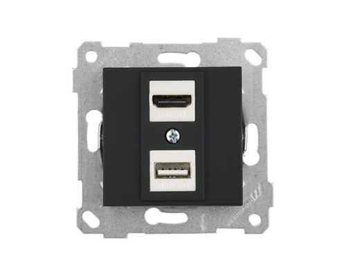 Rita - Розетка HDMI + USB Type A, для передачи данных, черный мат
