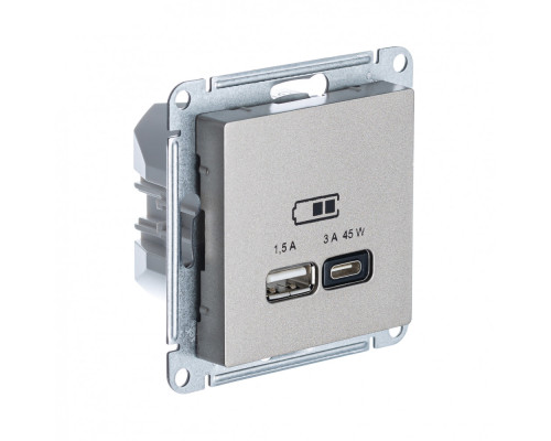 ATLASDESIGN USB РОЗЕТКА A + тип-C 45Вт высокоскор.заряд. QC,PD, мех., ШАМПАНЬ
