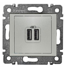 Valena - Розетка с 2-мя коннекторами USB, алюминий