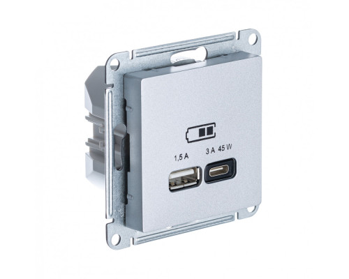 ATLASDESIGN USB РОЗЕТКА A + тип-C 45Вт высокоскор.заряд. QC,PD, мех.,АЛЮМИНИЙ