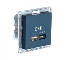 ATLASDESIGN USB РОЗЕТКА A + тип-C 45Вт высокоскор.заряд. QC,PD, мех., ИЗУМРУД