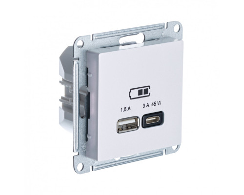 ATLASDESIGN USB РОЗЕТКА A + тип-C 45Вт высокоскор.заряд. QC,PD, механизм, ЖЕМЧУГ