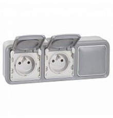 PLEXO - Коробка для наклад. монтажа 3 поста, горизонт. (серый) | арт.069680
