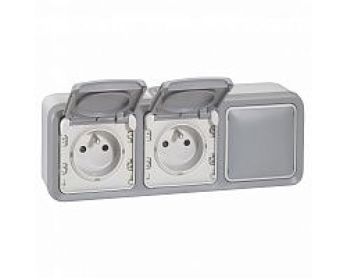 PLEXO - Коробка для наклад. монтажа 3 поста, горизонт. (серый) | арт.069680