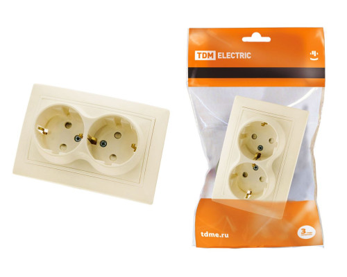 Розетка двойная 2П+З с защ. шт. 16А 250В сл. кость "Таймыр" TDM
