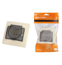 Розетка 2П+З с защ. шт. и крышкой 16А 250В IP44 сл. кость "Таймыр" TDM