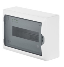 Щит навесной ECO BOX 1x12M, N/PE 2x 6x16+3x10mm2, дымчатая пласт. дверь, белый RAL9003, 198x298x96mm