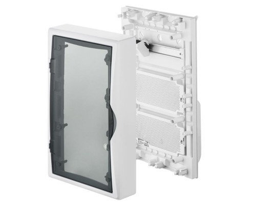 Щит навесной ECO BOX мультимед, TS35+2x МП перф.118x270mm, дымчатая пласт. дверь, белый RAL9003, 560