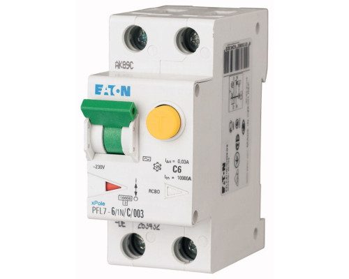 PFL7 Eaton 1P+N  6A тип AС 30мA 10kA, 2M Дифф. авт. выкл.