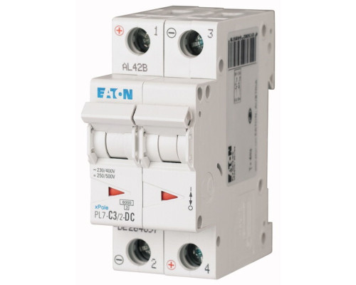 Авт. выключатель PL7-C3/2-DC, 2P, 3A, хар-ка C, 10kA, 250VAC/DC, 2M