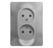 Розетка 2-местная, без заземления без шторок с рамкой Schneider Electric Glossa GSL000320 Алюминий -
