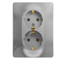 Розетка 2-местная, с заземлением без шторок с рамкой Schneider Electric Glossa GSL000324 Алюминий -
