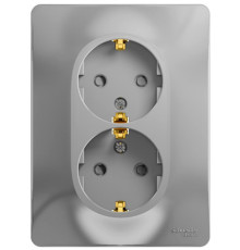 Розетка 2-местная, с заземлением со шторками с рамкой Schneider Electric Glossa GSL000326 Алюминий -