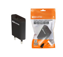 Сетевое зарядное устройство, СЗУ 2, 1 А, 1 USB, черный, TDM | арт.SQ1810-0002