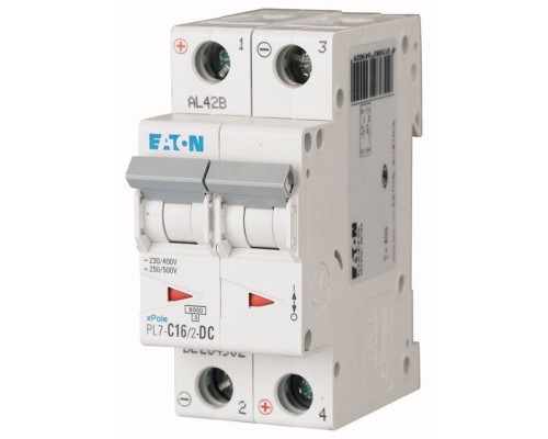Авт. выключатель PL7-C16/2-DC, 2P, 16A, хар-ка C, 10kA, 250VAC/DC, 2M