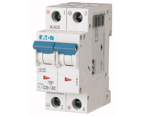 Авт. выключатель PL7-C20/2-DC, 2P, 20A, хар-ка C, 10kA, 250VAC/DC, 2M