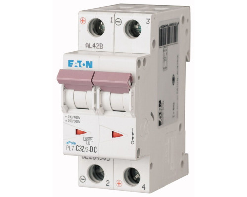 Авт. выключатель PL7-C32/2-DC, 2P, 32A, хар-ка C, 10kA, 250VAC/DC, 2M