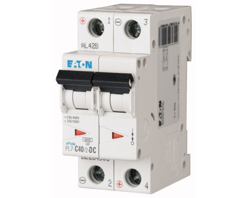 Авт. выключатель PL7-C40/2-DC, 2P, 40A, хар-ка C, 10kA, 250VAC/DC, 2M