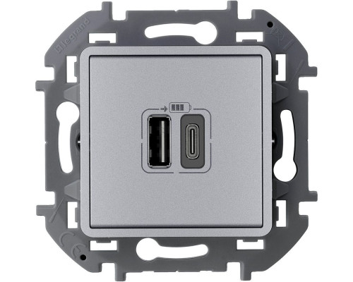 Inspiria - Зарядное устройство с двумя USB-разъемами Type A + Type C, 3000mA, 5В (алюминий) | арт.673762