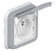 PLEXO - Розетка 2P+E, IP55, фр. стандарт, встроенный монтаж, в сборе, пруж. зажимы, серый | арт.069831