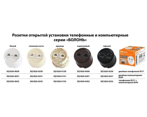 Розетка двойная телефонная RJ11 белая «Болонь» TDM