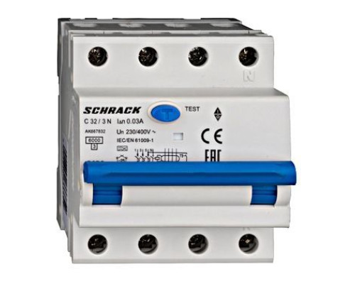 AK 6кА 3P+N С 32A/30mA 4М Дифференциальный автоматический выключатель тип A