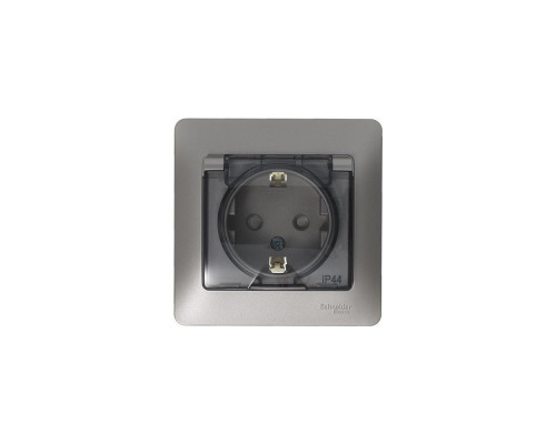 GLOSSA РОЗЕТКА с зазем. со шторками с крышкой,IP44,16А, 250В, в сборе,ПЛАТИНА