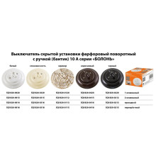 Выключатель скрытой установки фарфоровый поворотный с ручкой (бантик) 10А белый «Болонь» TDM