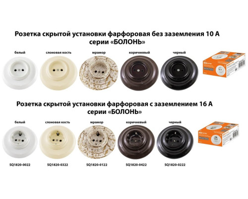 Розетка скрытой установки фарфоровая 2П 10А 250В белая «Болонь» TDM