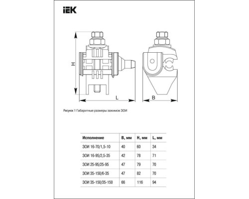 ЗОИ 16-95/2,5-35 (р 645,Р2Х 95,SLIW15.1) ИЭК зажим ответвительный изолированный