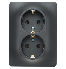 Розетка 2-местная с заземлением, без шторок, с рамкой Schneider Electric Glossa GSL000724 Антрацит -