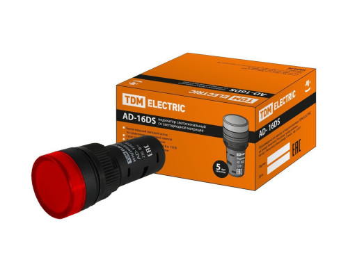 Лампа AD-16DS(LED)матрица d16мм красный 230В АС TDM