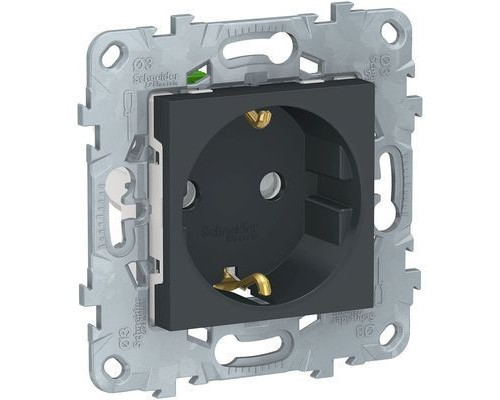 NU505754 UNICA NEW РОЗЕТКА с заземлением,со шторками,с быстрозажимными клеммами, АНТРАЦИТ