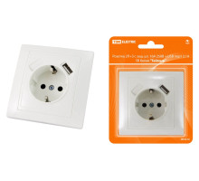 Розетка 2П+З с защ. шт. 16А 250В + USB порт 2,1А 5В белая "Таймыр" TDM