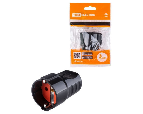 розетка кабельная рифленая 2П+З 16А 250B черная TDM