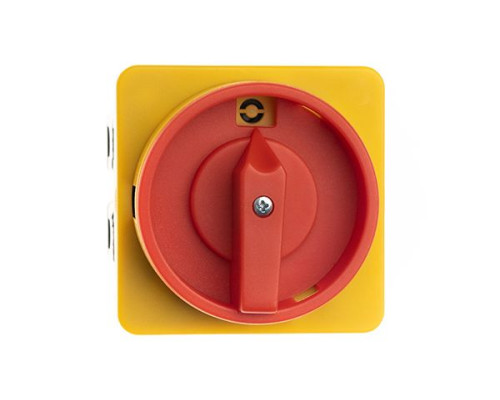 Переключатель BS 63 10 LK, аварийный, 3P, 63A, тип 0-1, 22kW(400VAC по АС-23), на дверь, красная блокируемая в 0 рукоятка, фронт IP40 | арт.EAC602646