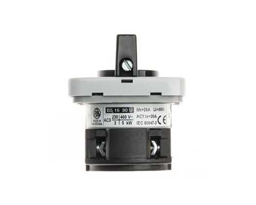 Переключатель BS 16 90 U, 1P, 20A, тип 0-1 (60°), 1NO на 1, 2.5kW(230VAC по АС-23), на дверь, фронт IP40 | арт.EAC602367R