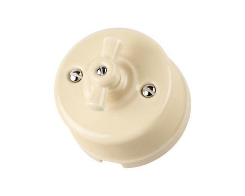 Выключатель фарфоровый поворотный 2-кл. с ручкой (бантик) 10А сл. кость «Болонь» TDM