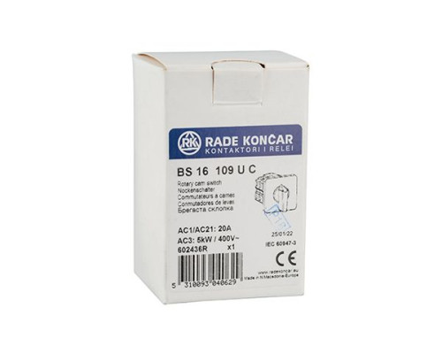 Переключатель BS 16 109 U, 2P, 20A, тип 0-1-2-3-4, 2NO на 1_4, на дверь, фронт IP40 | арт.EAC602436R