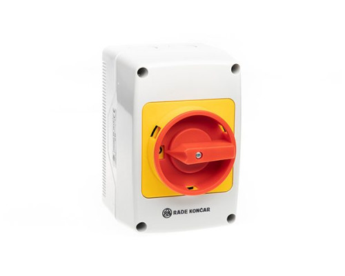 Переключатель PNGBS 25 92 LK, аварийный, 4P, 25A, тип 0-1, 11kW(400VAC по АС-23), красная блокируемая в 0 рукоятка, в корпусе IP65 | арт.EAC603026