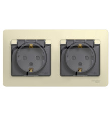 Розетка двойная с заземлением со шторками в сборе IP44 Glossa GSL000247 Бежевый - GSL000247