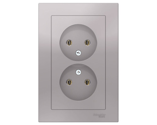 Розетка двойная без заземления с рамкой Schneider Electric AtlasDesign ATN000320 Алюминий - ATN00032