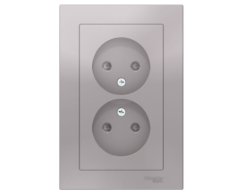 Розетка двойная без заземления со шторками с рамкой Schneider Electric AtlasDesign ATN000322 Алюмини