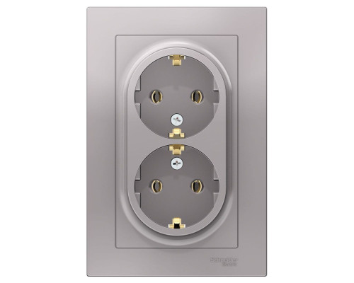 Розетка двойная с заземлением без шторок с рамкой Schneider Electric AtlasDesign ATN000324 Алюминий