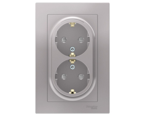 Розетка двойная с заземлением со шторками с рамкой Schneider Electric AtlasDesign ATN000326 Алюминий