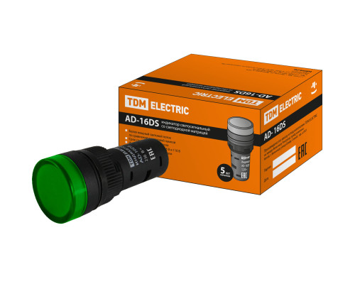 Лампа AD-16DS(LED)матрица d16мм зеленый 230В АС TDM